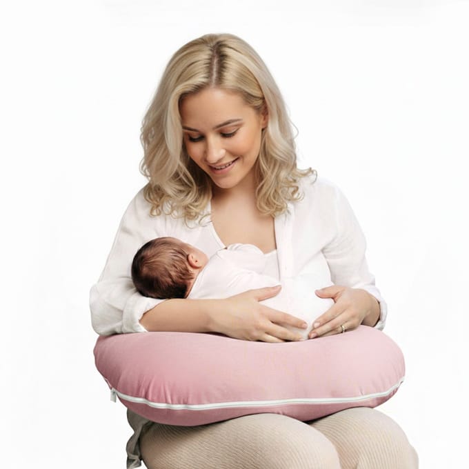 BabyUniverse Welur Serie - Voedingskussen - Roze - Ergonomisch Ontwerp