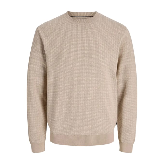 JACK & JONES Will knit crew neck slim fit - heren pullover katoen met O-hals - beige (humus)