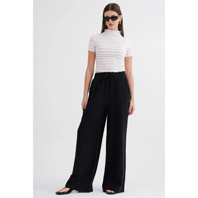 Hoge Taille Textuur Muslin Stof Broek