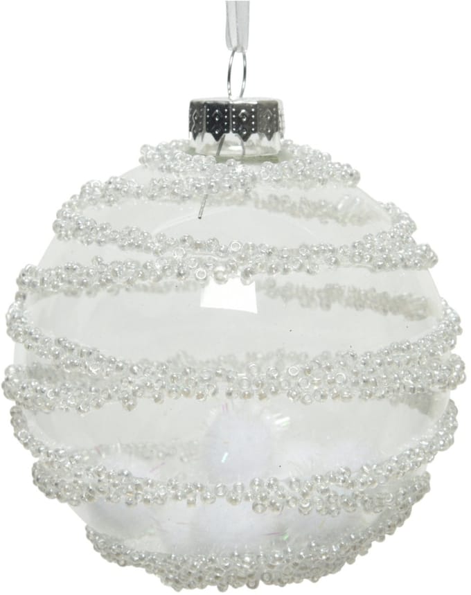 KAEMING B.V. - 3 transparante glazen bollen met pompons 8 cm, sneeuwdecor