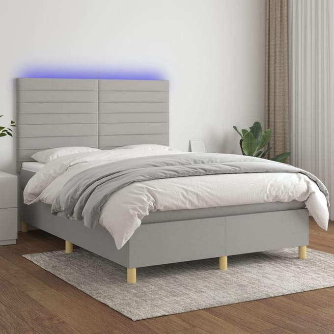 vidaXL - Boxspring - met - matras - en - LED - stof - lichtgrijs - 140x200 - cm