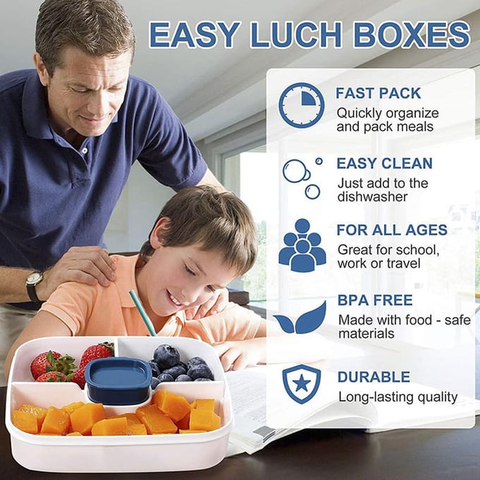 1500mL Bento Box Draagbare Lunchbox met 4 Vakken, Lekdichte Lunchboxen met Spork, Saus rood