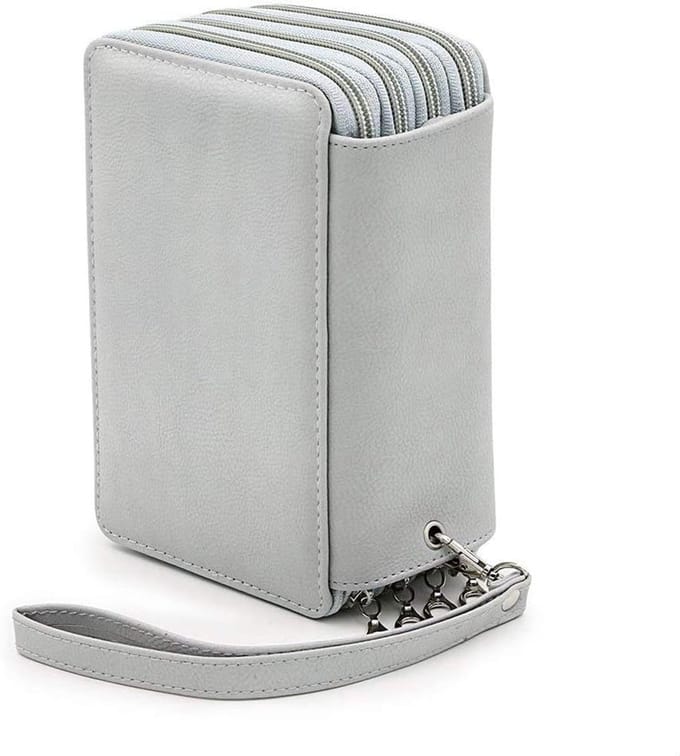 4 lagen etui met rits - 72 sleuven - draagbare PU-lederen briefpapier - grote capaciteit - grijs