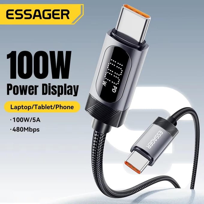 Essager Digitale Display USB C Kabel Voor iPhone 17 16 15 Xiaomi Huawei 100 W PD Snel Opladen Voor Macbook iPad Type C naar C Kabel