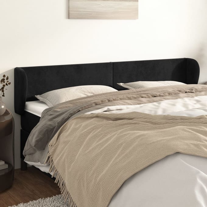 vidaXL - Hoofdbord - met - randen - 203x23x78/88 - cm - fluweel - zwart