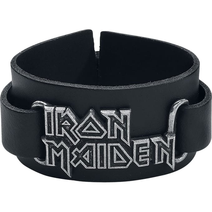 Iron Maiden Lederen armband - Iron Maiden Logo - voor Mannen - zwart