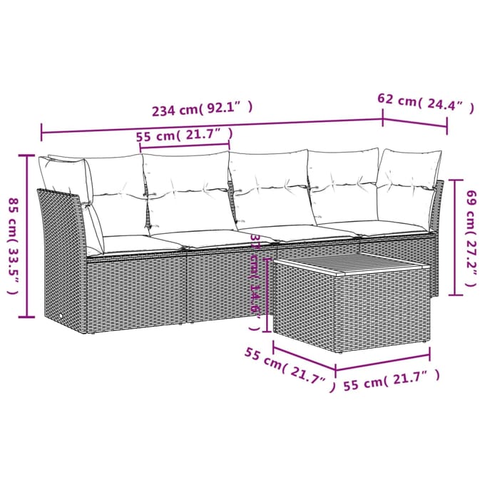 vidaXL - 5-delige - Loungeset - met - kussens - poly - rattan - beige