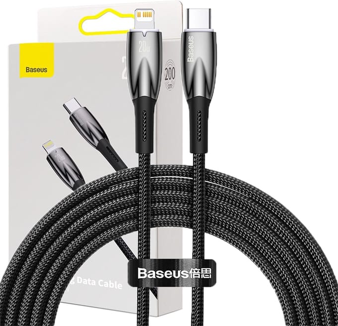 Baseus - Glimmer - Series snellaadkabel USB-C - Lightning 480Mb/s PD 20W 2m zwart