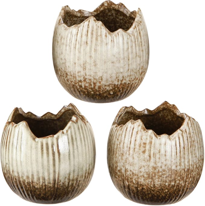 Bloempot Keramiek Ei Gebroken Crème Bruin Ø9.5cm 3 Stuks, 3 Stück