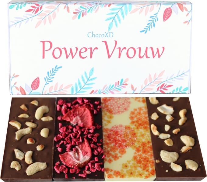 ChocoXD Power vrouw chocoladecadeau - Secretaressedag cadeau - Fairtrade Chocoalde - Brievenbuspakket - Dag van de zorg Chocolade