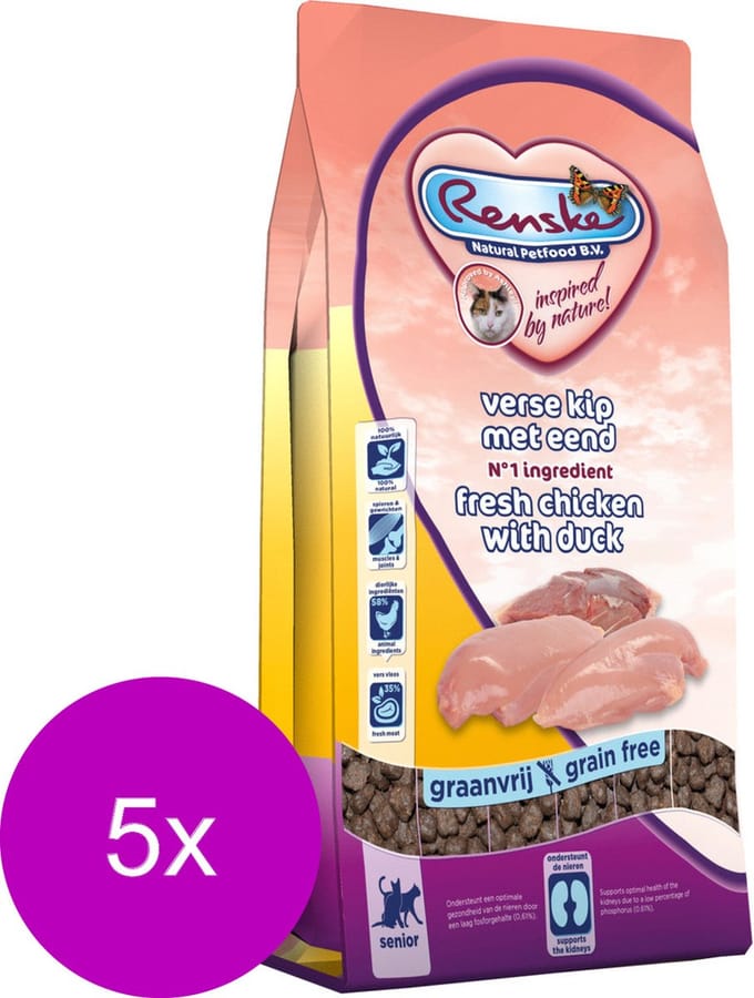 Renske Kat Senior Verse Kip&Eend - Kattenvoer - 5 x 1.5 kg