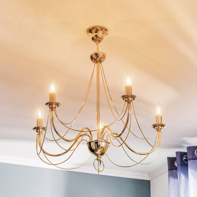 Domiluce Kroonluchter retro, vijfarmig 75 cm, goud