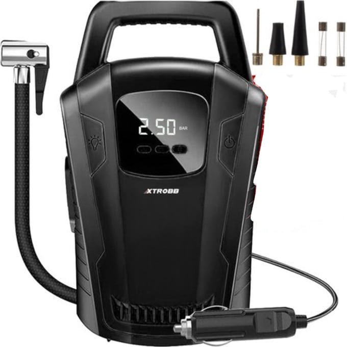 Ilso digitale auto luchtcompressor - bandenpomp - manometer - zaklamp - auto - fiets - scooter - ballen - 12V