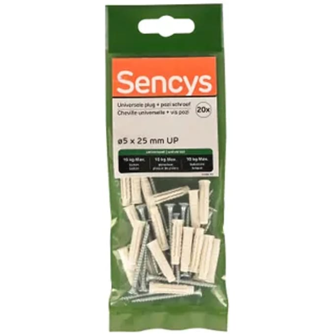 Sencys Universele Plug Nylon - Diam. 5x25mm - 20 Stuks