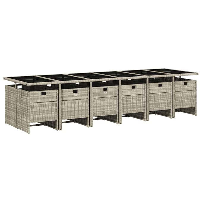 vidaXL - 13-delige - Tuinset - met - kussens - poly - rattan - lichtgrijs