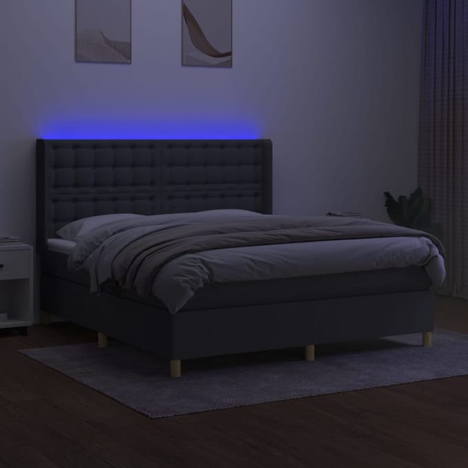 vidaXL - Boxspring - met - matras - en - LED - stof - donkergrijs - 160x200 - cm