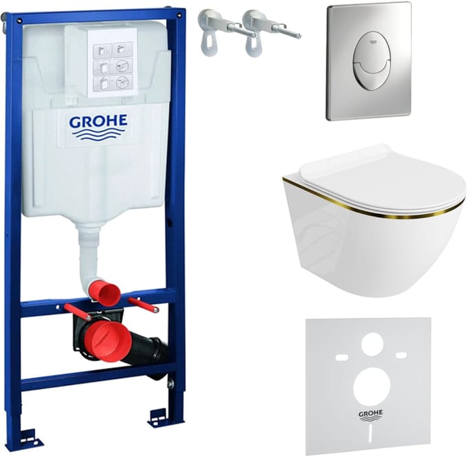 LAVITA complete toiletset SOFIGOLDLINE GROHE Solido randloos zilver ren
