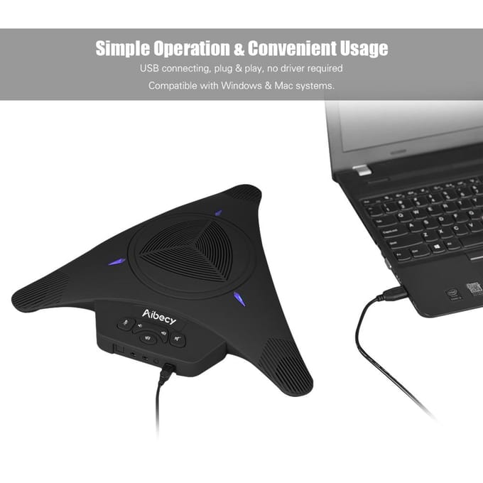 Aibecy Krachtige Omnidirectionele Condensator Microfoon Mic Speaker Speakerphone USB Stekker Black