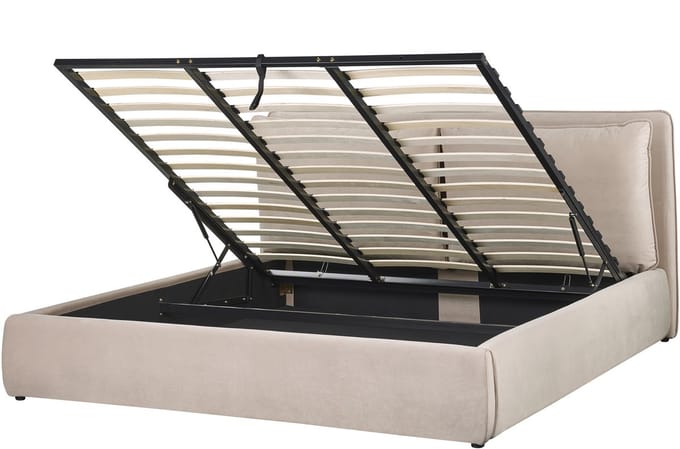 BAJONNA - Bed met opbergruimte - Beige - 180 x 200 cm - Fluweel