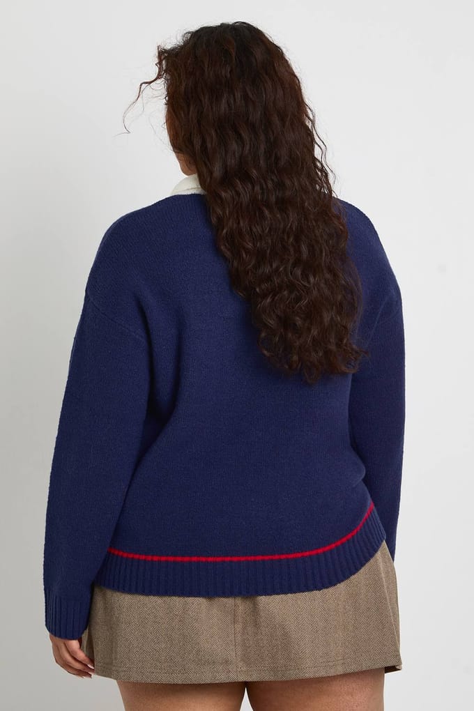 boohoo Dames Plus Polo Knit 84 Trui | Navy | Maat: 20