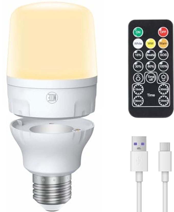 Oplaadbare LED Dimbare Gloeilamp met Afstandsbediening en Timer - 9W E27