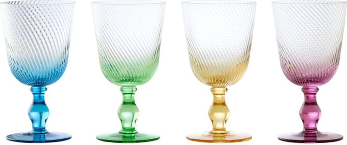Anton Studio Designs set van 4 gekleurde wijnglazen met Swirl 9 cm