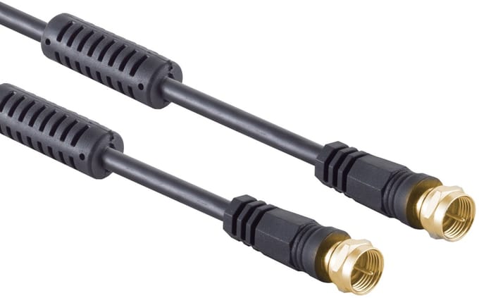 F (m) - F (m) coaxkabel | >100 dB + ferriet | CCS | verguld | recht | zwart | 5 meter