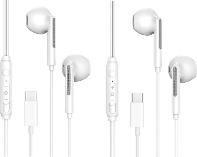 2x Bedrade Oordopjes - Oortjes met Draad en Microfoon - Earbuds met USB-C aansluiting - Wit