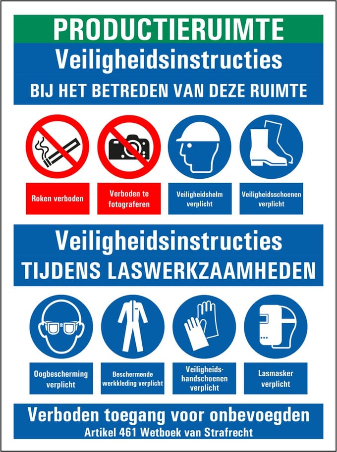 Veiligheidsinstructies productieruimte sticker 400 x 300 mm