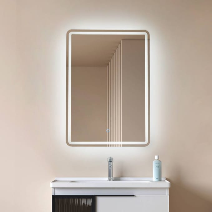 Lucande LED-spiegel Celestiel, hoekig, verwarmbaar, CCT, 70 cm