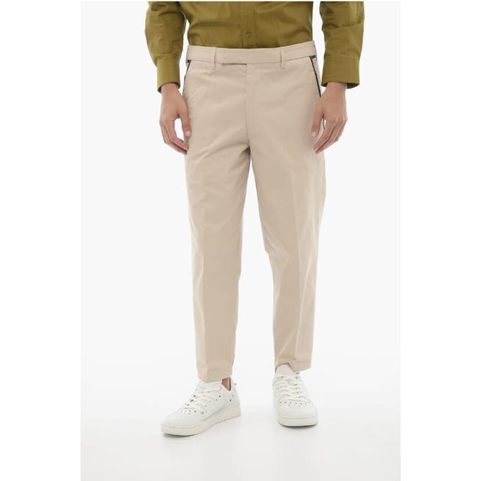 Regular Fit Slim Fit Broek met Riemlussen in Beige