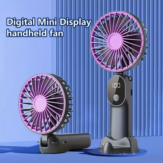 Handventilator – Zwart - Mini Ventilator - Hand Ventilator - Mini ventilator Oplaadbaar - Mini Ventilator Usb - USB ventilator - Draagbare ventilator - Digitaal beeld - 5 Standen – standaard - FR Service