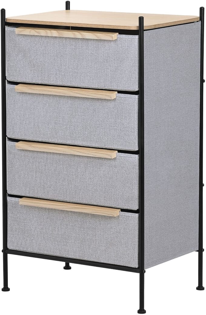 Ladekast 58x98x42,5 cm eiken van staal, MDF met 4 stoffen laden ML Design