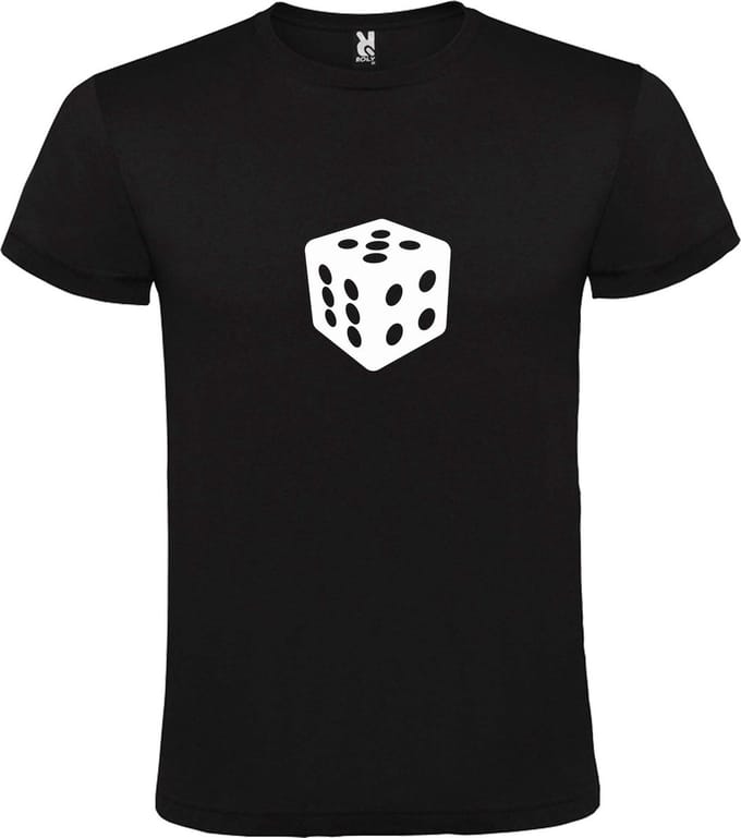 Zwart T-Shirt met “ Dobbelsteen “ afbeelding Wit Size M