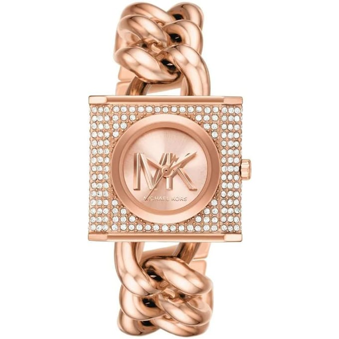 Michael Kors MK Chain Lock Drie-Wijzer Roségoudkleurige Roestvrijstalen Horloge 25 rosé gouden kleur
