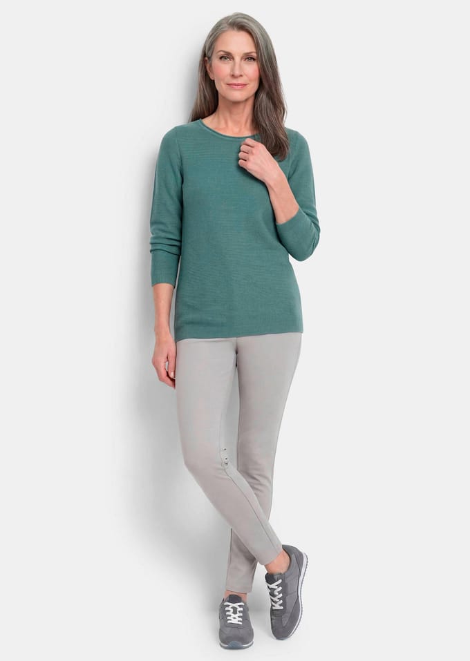 Fijn gebreide tricot pullover met boothals - grijsgroen - Gr. 22 van Goldner Fashion