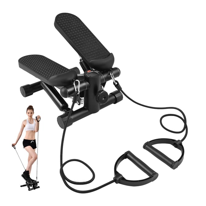 Mini-stepper voor thuisoefeningen met weerstandsbanden LCD-display Capaciteit 100kg Trapstepper zwart