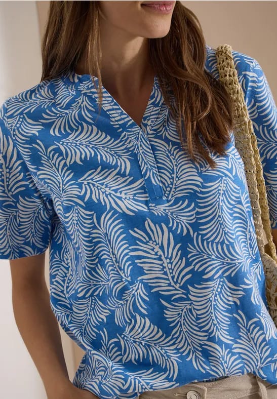 Shirt met gespleten hals en print