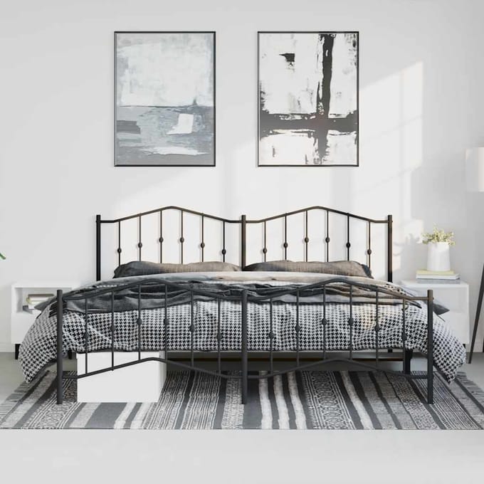 vidaXL - Bedframe - met - hoofd- - en - voeteneinde metaal - zwart - 193x203 - cm