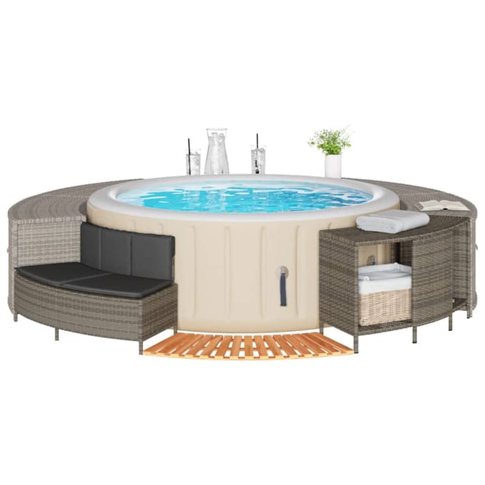 Vidaxl Omkasting Voor Zwembad/Spa, Grijs Polyrattan En Massief Acaciahout
