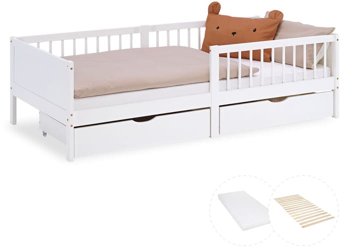 Homestyle4u Kinderbed - 90x200 cm - met matras - 2 bedladen - Wit