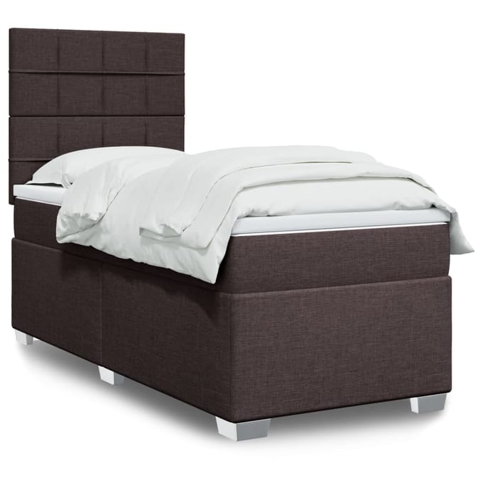 vidaXL - Boxspring - met - matras - stof - donkerbruin - 90x200 - cm