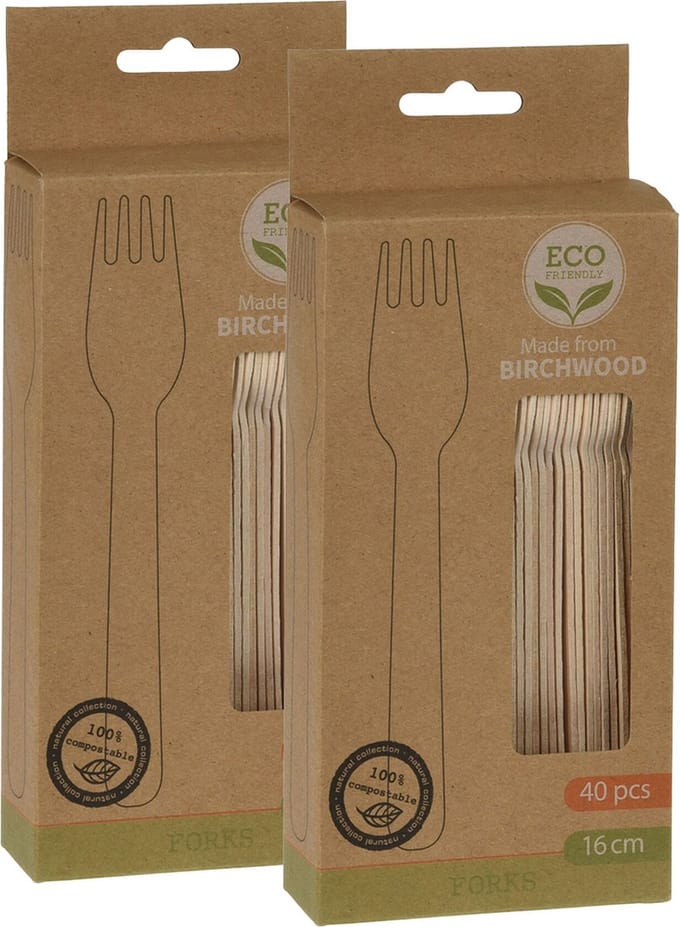 BBQ/verjaardag/camping wegwerp bestek - vorken - 80x - hout - 16 cm - eco friendly/composteerbaar