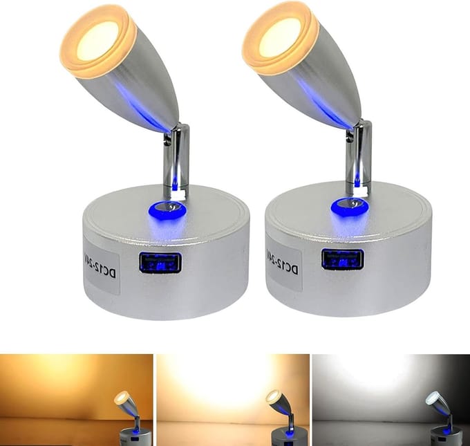 LED Leeslamp 12 Volt voor Caravan en Boot, 3 Kleurtemperaturen, Dimmer Schakelaar, 2-Pack, Ideaal voor Camping en Truckgebruik