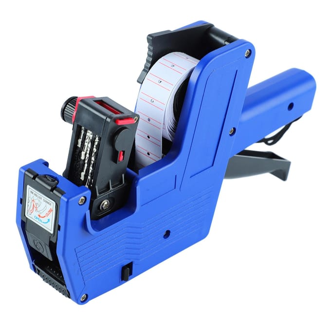 8 Cijfers Prijs Numerieke Tag Maker met 3 Rollen Etikettenpapier 2 Inktwielen Duidelijke Print Prijs Etiketteermachine blue
