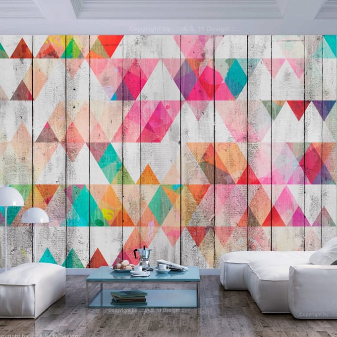 250cm X 175cm - Fotobehang - Regenboog Driehoeken