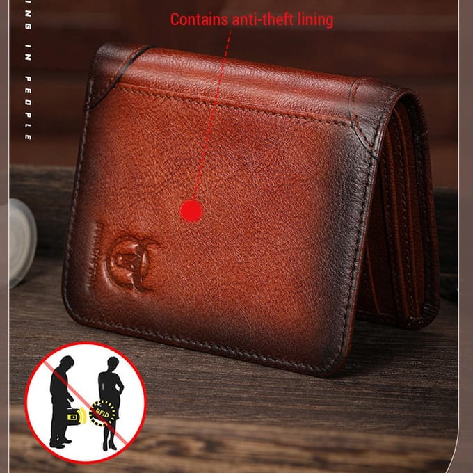 Heren Grote Capaciteit Echt Lederen Bifold Portemonnee RFID Blokkerende Vintage Creditcardhouder bruin/geel