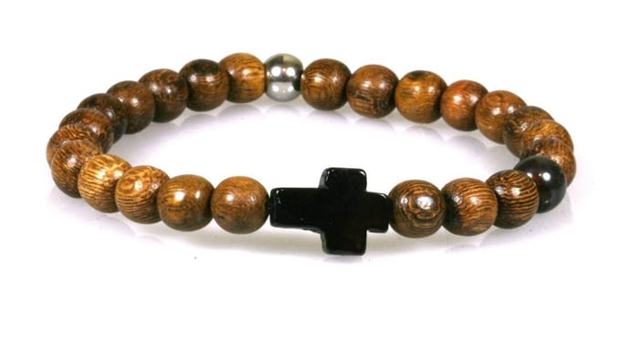 IbizaMen - Robles hout 8mm - kruisje met RVS - 21cm