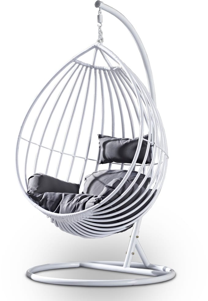 Rijoka Hangstoel Druppel Schommelstoel – Wit Rattan