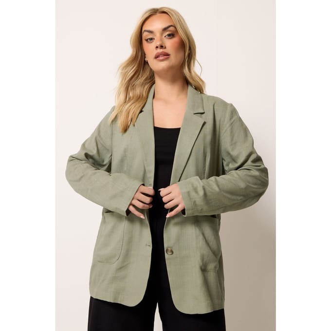 Yours Blazer Van Linnenmix Met Zakken In Kakigroen Size 44